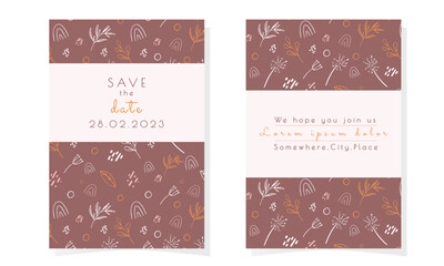 Minimalistic floral elegant wedding set invitation.Stylish invitation vector.