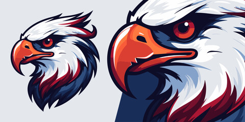 Dynamic American Eagle in USA Colors: Logo, Mascot, Illustration, Vector Graphic for Sport and E-Sport Gaming Teams