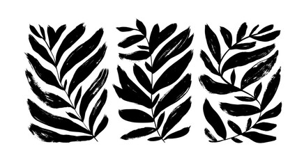 Matisse inspired contemporary plant shapes. Brush drawn branches with long leaves and curved stems. Modern trendy Matisse minimal style. Hand drawn abstract vector palm leaf in rectangle shapes.