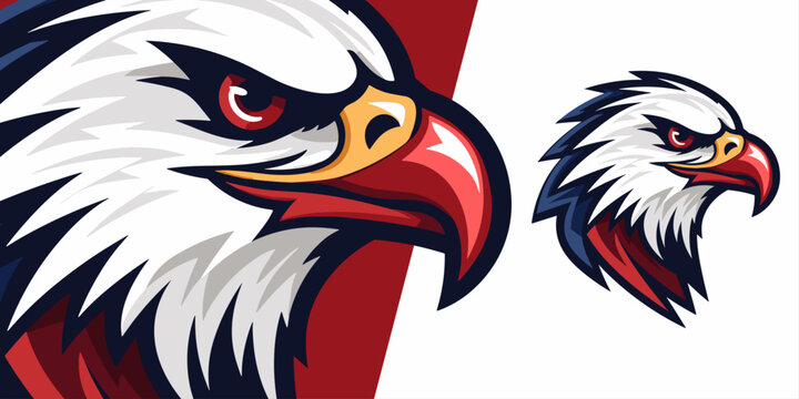 Illustrated American Eagle in USA Colors: Logo, Mascot, Illustration, Vector Graphic for Sport and E-Sport Gaming Teams