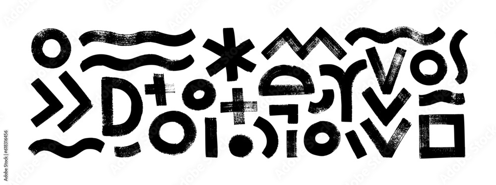 Poster collection brush drawn various geometric shapes. hand drawn vector geometric figures isolated on whi