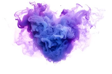 Heart-shaped smoke colorful, blue and purple smoke bombs isolated on white background, abstract colored, created with Generative AI technology.
