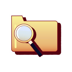 Folder with magnifying glass icon. Retro PC user interface aestetic. 80s 90s old computer user interface element and vintage aesthetic icon.