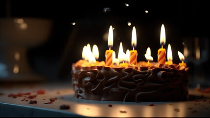 Birthday cake with candles, created with Generative AI 
