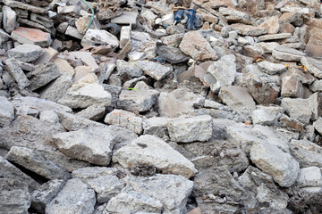 Piles of rubble after house demolition