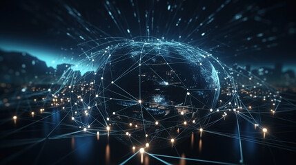 Naklejka na ściany i meble Global business structure of networking, created with Generative AI 