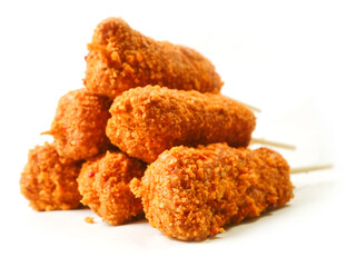 Lamb kofta kebab on skewer on a white background. Minced meat on a wooden stick for cooking on a barbeque. Summer season product. Traditional popular food.