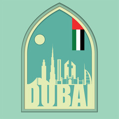 Isolated window with a silhouette of dubai city Vector