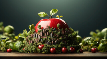 World Food Day Concept. World food day 3d concept- earth in apple shape. Food Day conceptual background