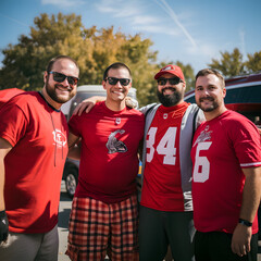 Friends at a football tailgate 