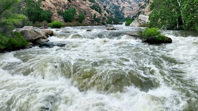 Aerial shot of river rapids on the Kern River in the Southern Sierra Nevada Mountains in California