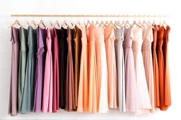 A rack of dresses isolated on a white background