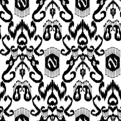 Seamless Ikat Pattern. Abstract black and white background for textile design, wallpaper, surface textures. ATLAS ADRAS ABAYAS