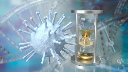 The virus and sand clock for long covid concept 3d rendering