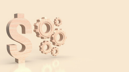 The wood dollar symbol and gear for business concept 3d rendering