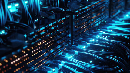 Close-up shot of networking cable management located in the server room