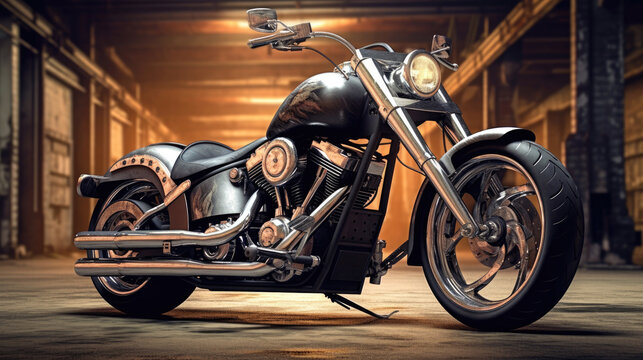 Photo custom chopper motorbike in classic old building