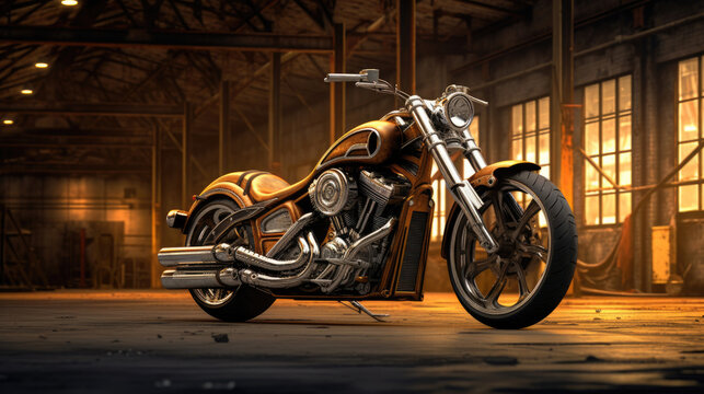 Photo custom chopper motorbike in classic old building