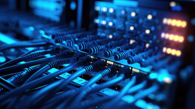 Close-up shot of networking cable management located in the server room