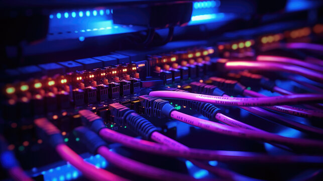 Close-up shot of networking cable management located in the server room
