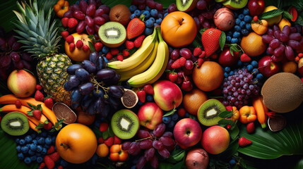 Fototapeta na wymiar healthy tropical vegetarian fruits food background - by generative ai