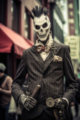 person in a mask skull carnival horror necromancer - by generative ai