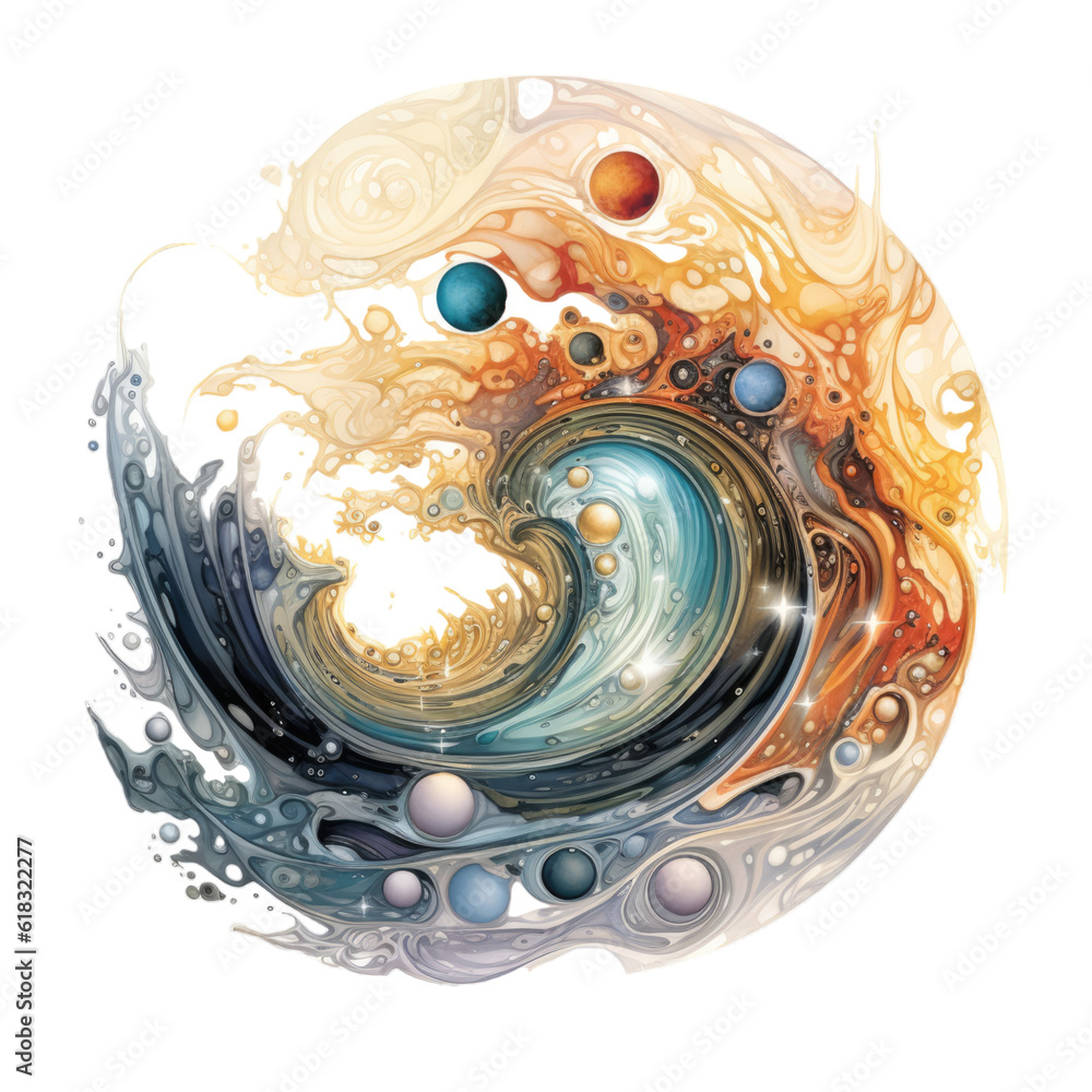 Wall mural a celestial body composed of cascading abstract shape, 3d render style, isolated on a transparent ba