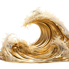 cascade of shimmering metallic wave abstract shape, 3d render style, isolated on a transparent background, generative ai