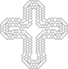 Cross with black and white geometrical patterns .  Line Art.