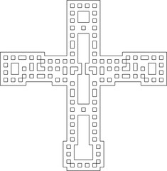 Cross with black and white geometrical patterns .  Line Art.