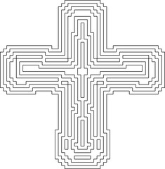 Cross with black and white geometrical patterns .  Line Art.