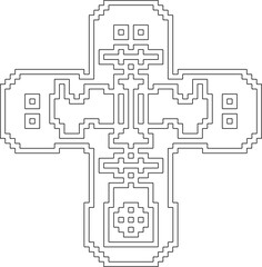 Cross with black and white geometrical patterns .  Line Art.