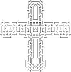 Cross with black and white geometrical patterns .  Line Art.