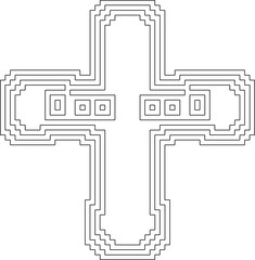 Cross with black and white geometrical patterns .  Line Art.