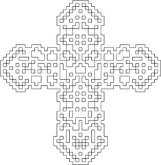 Cross with black and white geometrical patterns .  Line Art.