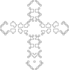 Cross with black and white geometrical patterns .  Line Art.
