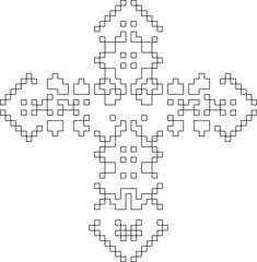 Cross with black and white geometrical patterns .  Line Art.