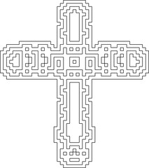 Cross with black and white geometrical patterns .  Line Art.