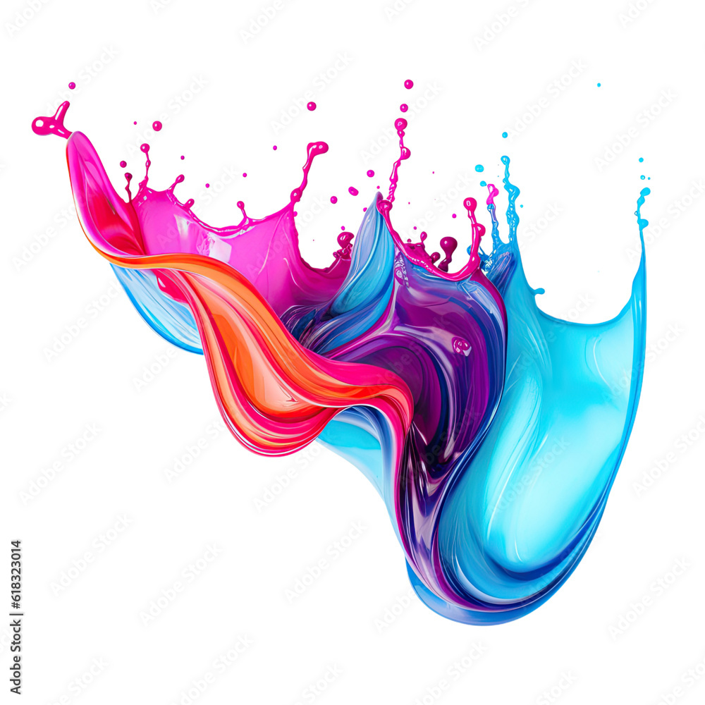 Poster a cascade of vibrant neon liquid abstract shape, 3d render style, isolated on a transparent backgrou