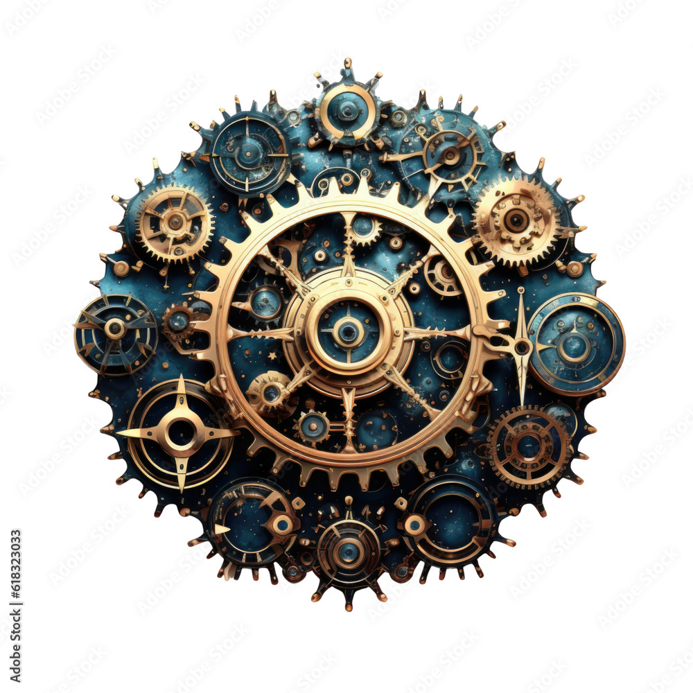 Poster a celestial body composed of interlocking gears abstract shape, 3d render style, isolated on a trans