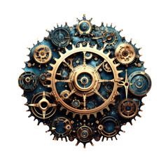 a celestial body composed of interlocking gears abstract shape, 3d render style, isolated on a transparent background, generative ai