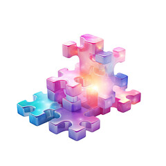 a collection of interlocking puzzle pieces abstract shape, 3d render style, isolated on a transparent background, generative ai