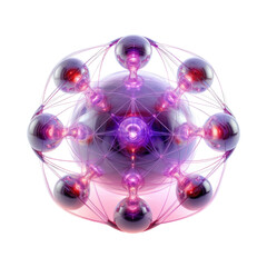 violet symmetrical arrangement of interconnected glowing abstract shape, 3d render style, isolated on a transparent background, generative ai