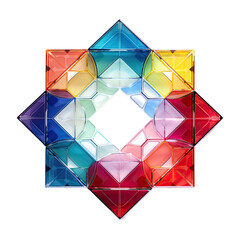 rainbow spectrum symmetrical arrangement of transparent interlocking abstract shape, 3d render style, isolated on a transparent background, generative ai