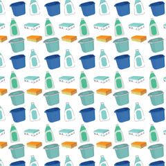 Seamless pattern background with cleaning product icons Vector