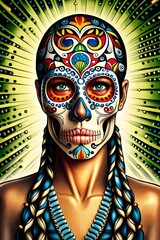 Skulls, Day of the Dead, digital paint, created by artificial intelligence