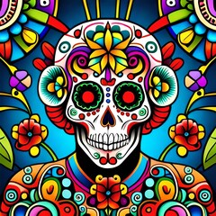 Fototapeta na wymiar Skulls, Day of the Dead, digital paint, created by artificial intelligence