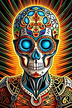 Skulls, Day of the Dead, digital paint, created by artificial intelligence