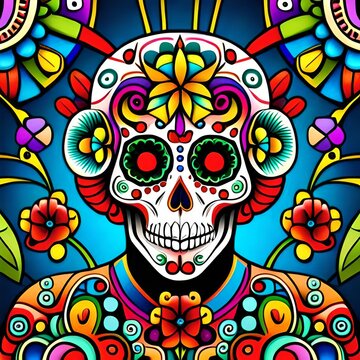 Skulls, Day of the Dead, digital paint, created by artificial intelligence
