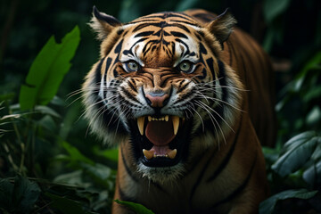 Fototapeta premium Illustration of a bengal tiger in the jungles. Generative AI.